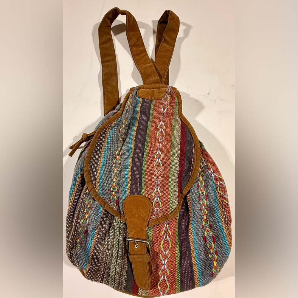 Brown Bohemian Backpack with Southwestern Pattern Made in India - Picture 1 of 11